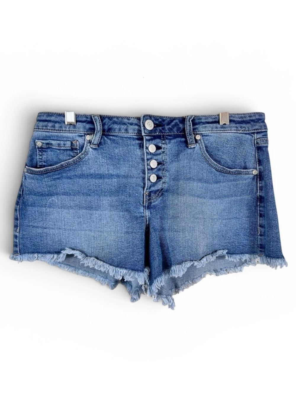 Shyanne Women’s Light Medium Wash Cut off Fray Denim Shorts